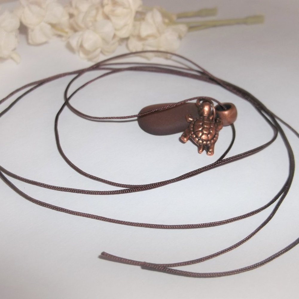 Copper and Brown Turtle Necklace Faux Beach Glass Vacation Wear Jewelry Set 7055 - Picture 7 of 12